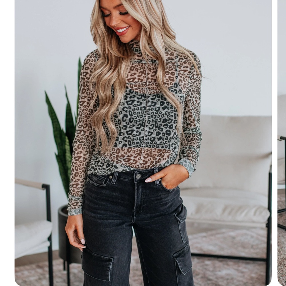Sheer black and white leopard print top